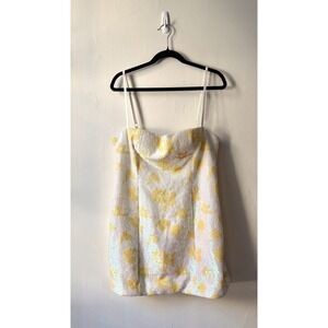 MARKGONG Sequin White & Yellow Mini Dress Lace Up Back XL